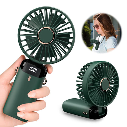 Portable Rechargeable Mini Fan with Digital Display - Foldable 5 Speed Levels